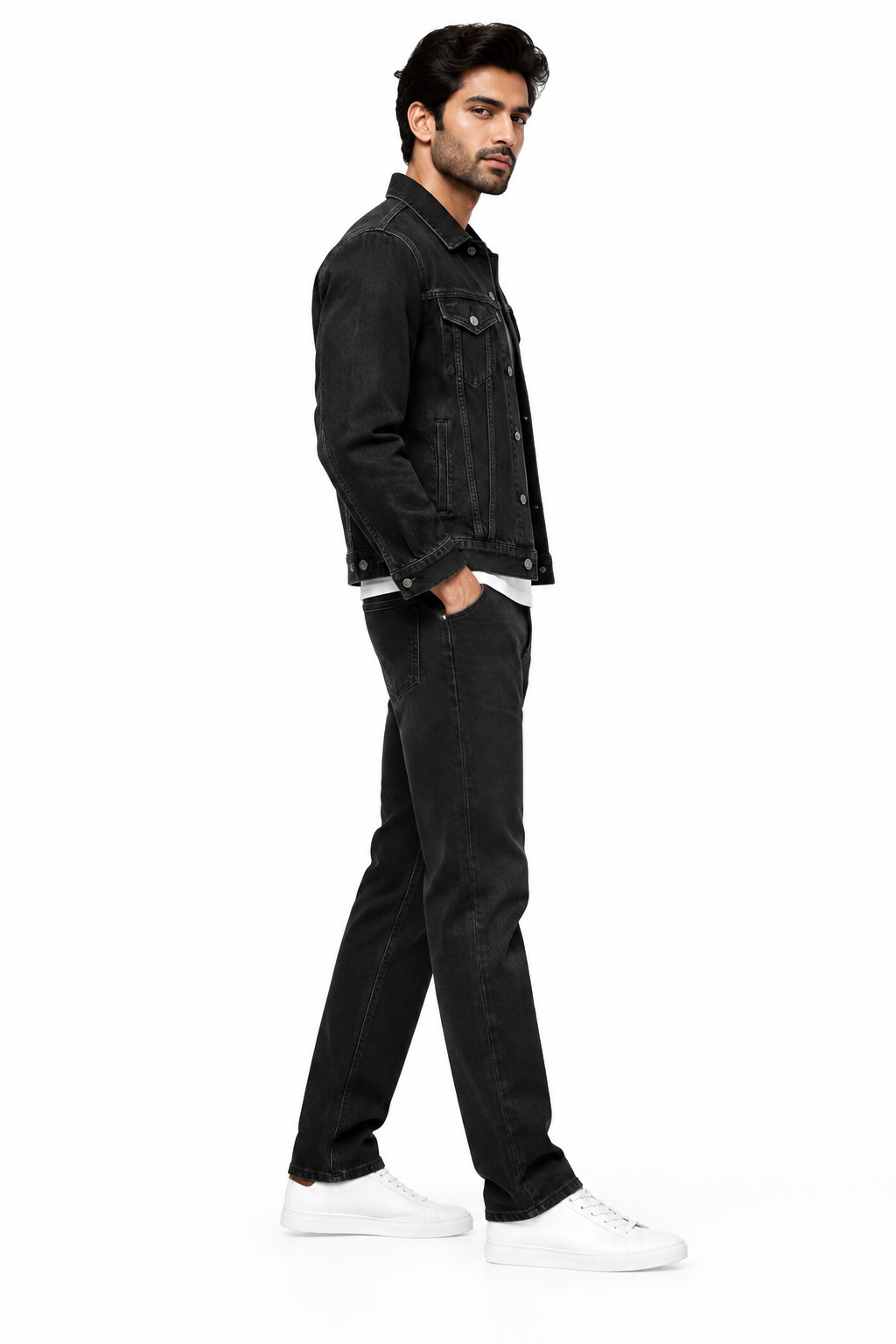 Men's Denim Jacket Black - Side Profile