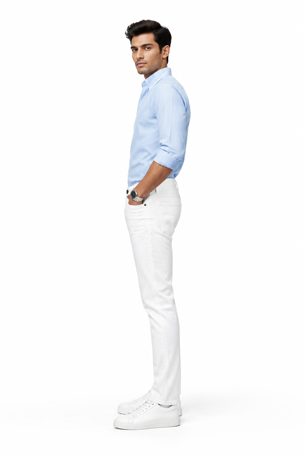 White Men's Jeans - Side Profile