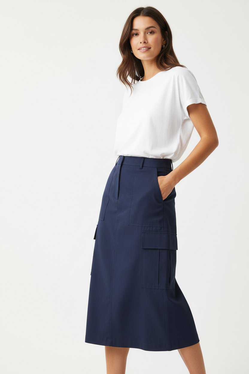 Urban Cargo Skirt Navy Blue - Casual Pose