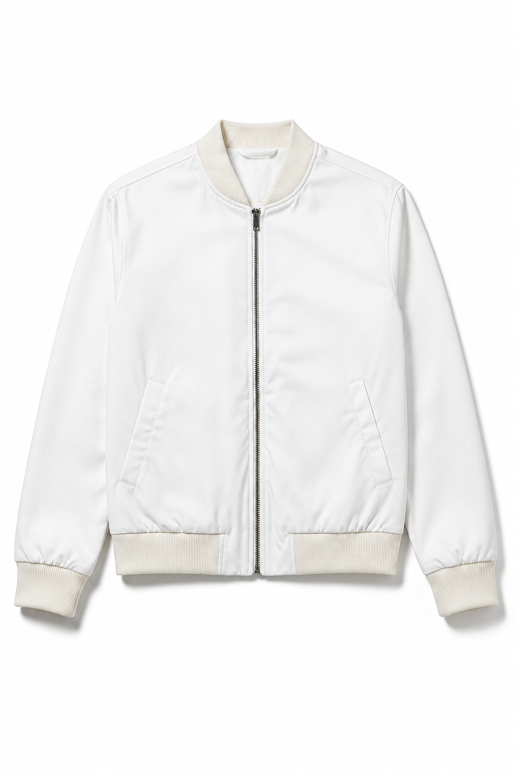 Men's Casual Bomber Jacket White - Flat Lay