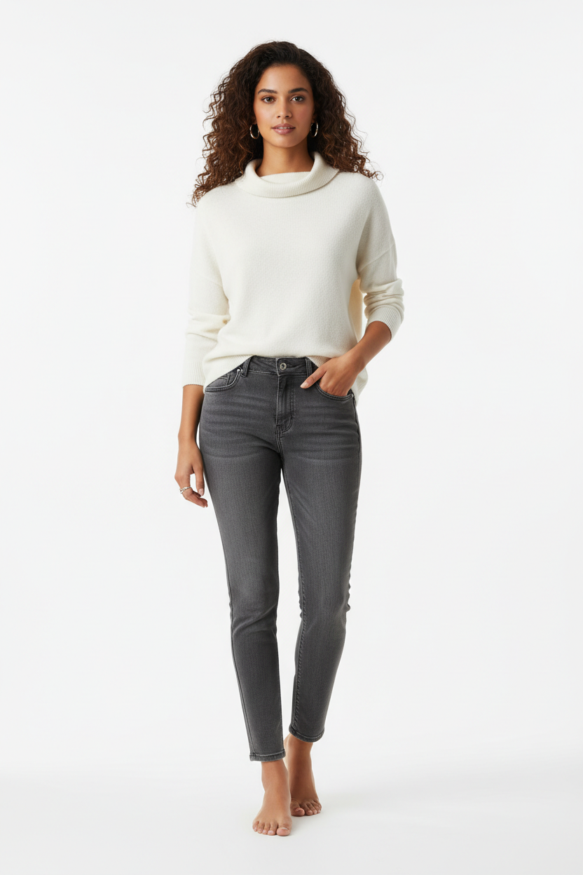 Grey women's jeans - front white background