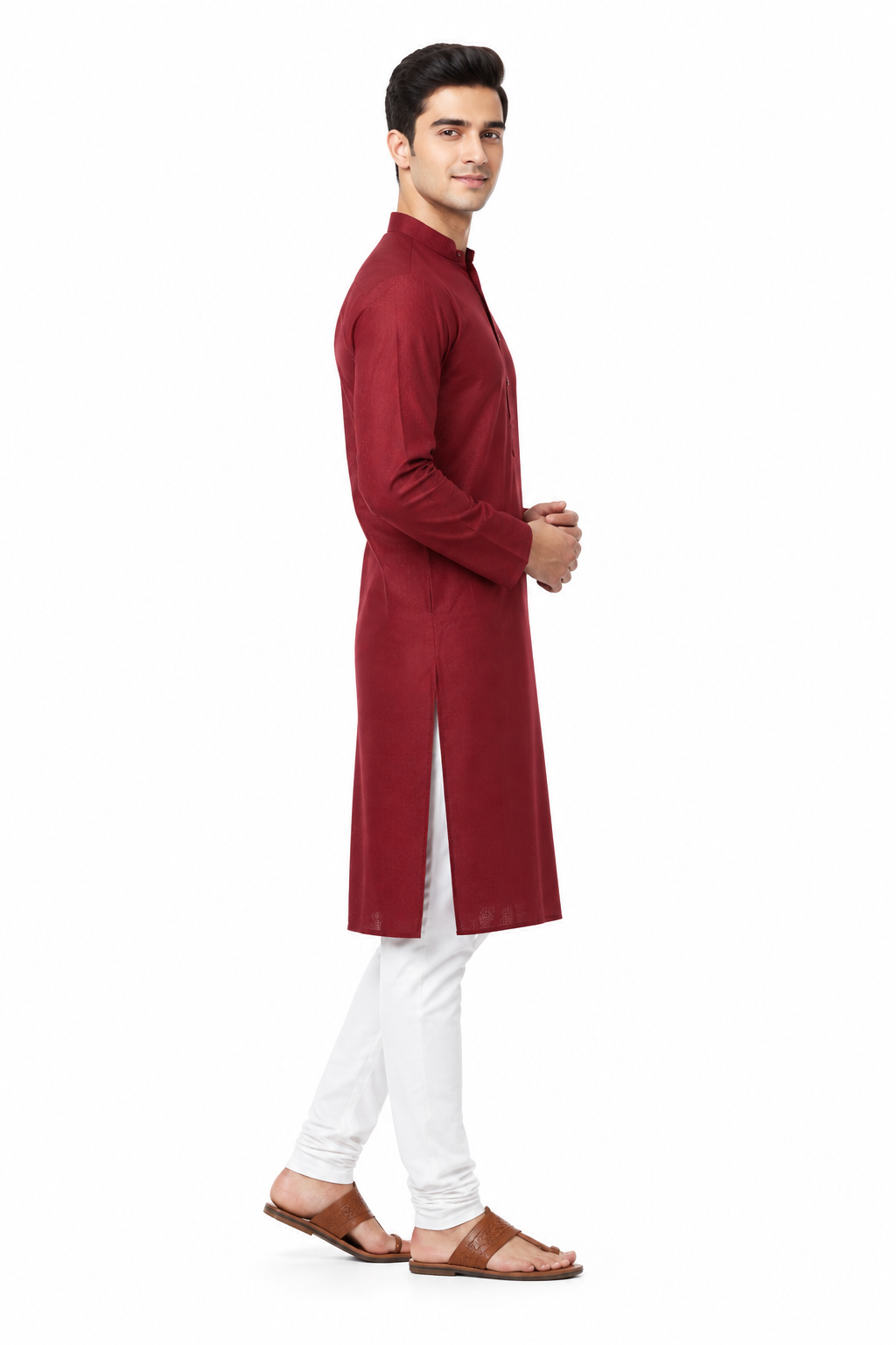 Maroon Men's Kurta - Side Profile