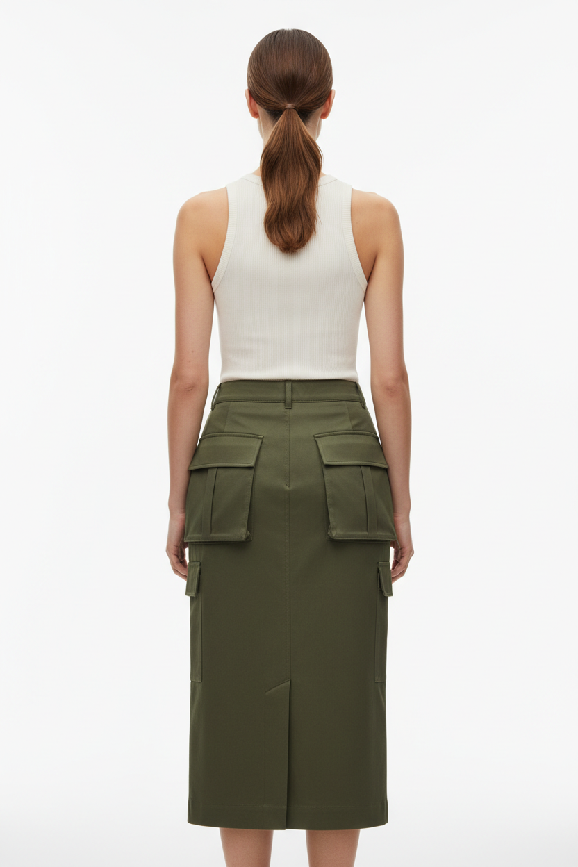 Urban Cargo Skirt Olive Green - Back View