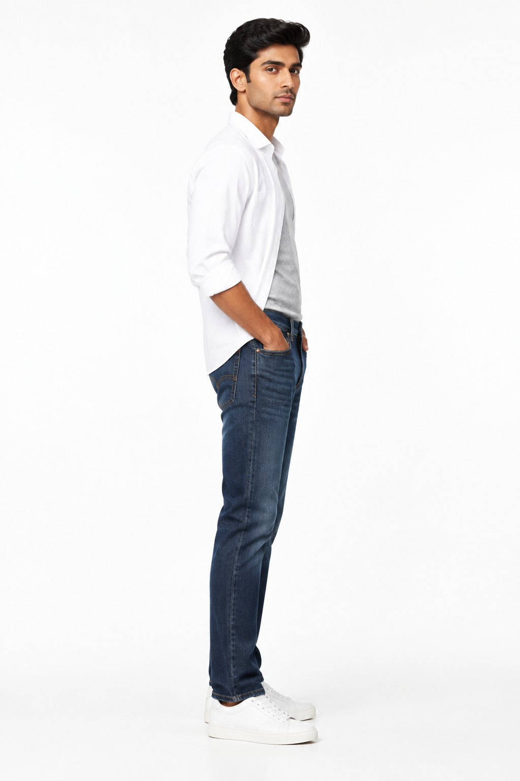 Dark Blue Men's Jeans - Side Profile