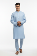 Light blue men's kurta - front white background