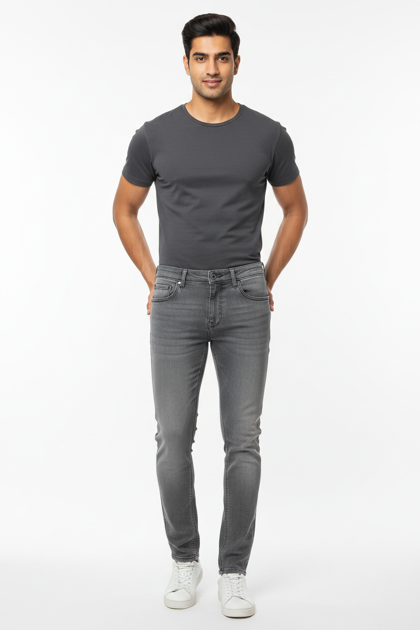 Grey men's jeans - front white background