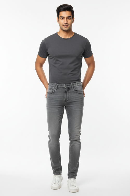 Grey men's jeans - front white background