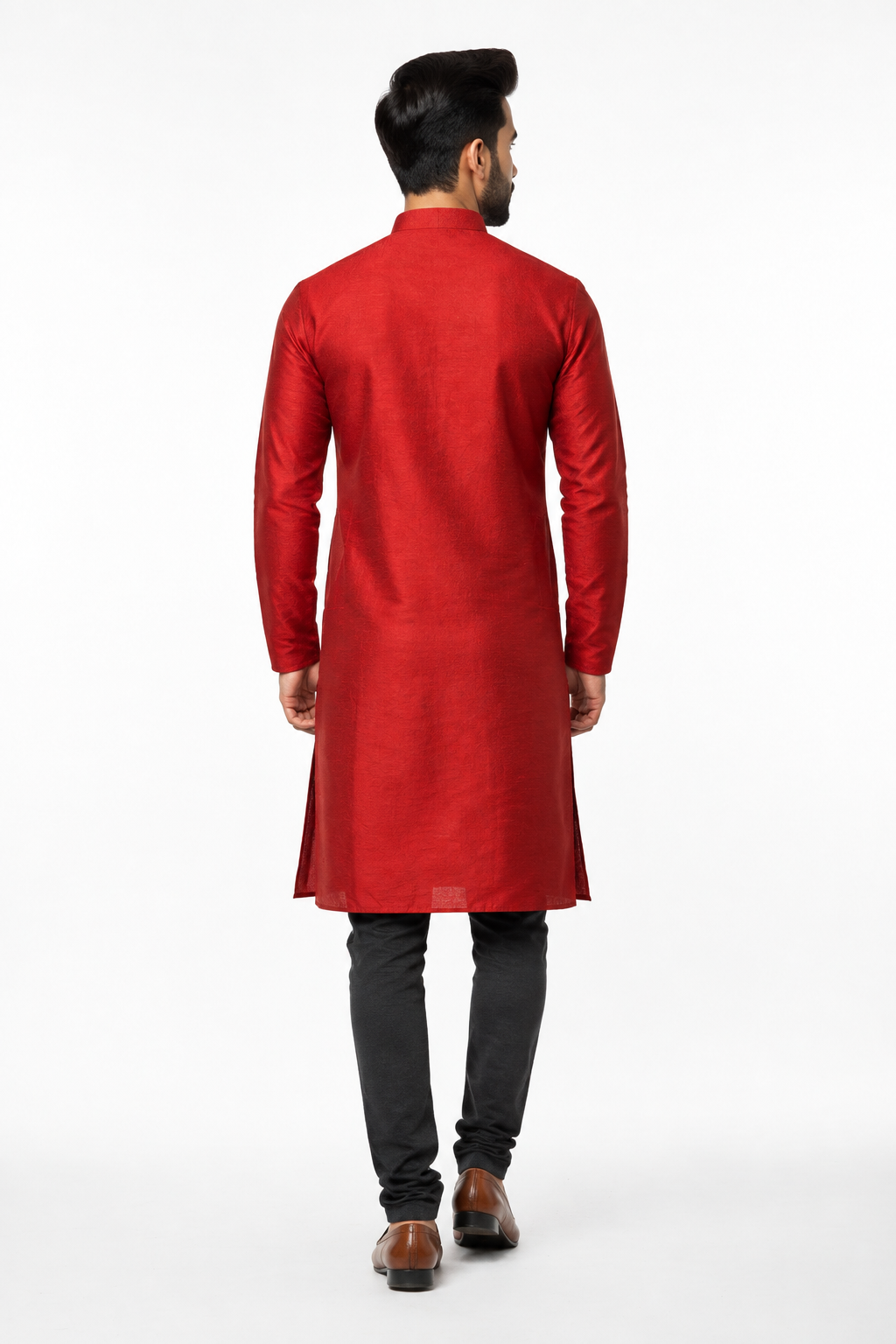 Red Men's Kurta - Back View