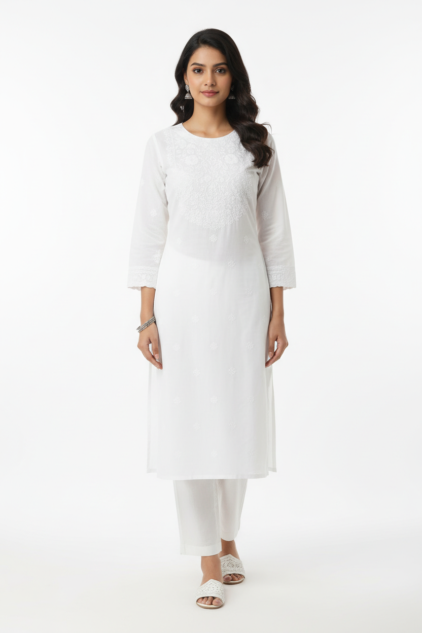 White women's kurti - front white background