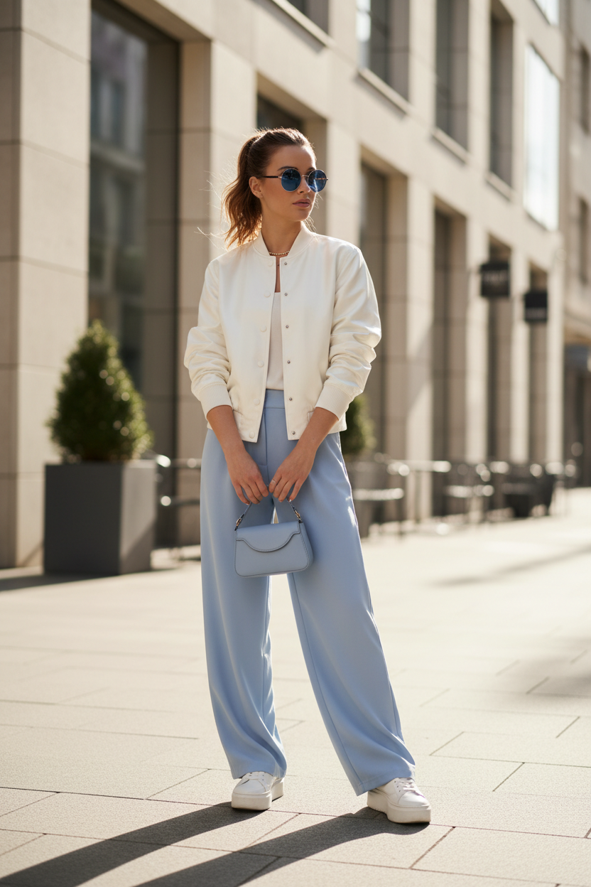 Women's Casual Bomber Jacket White - Lifestyle 1