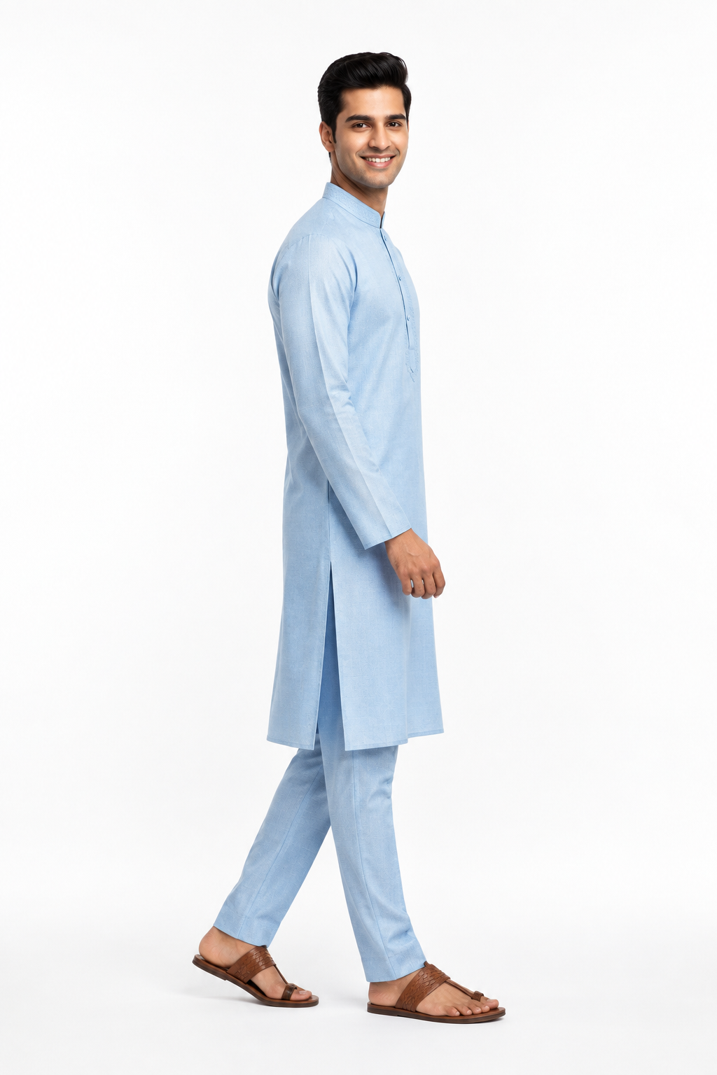Light Blue Men's Kurta - Side Profile