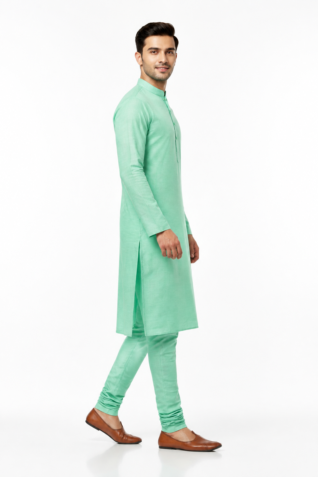 Mint Green Men's Kurta - Side Profile