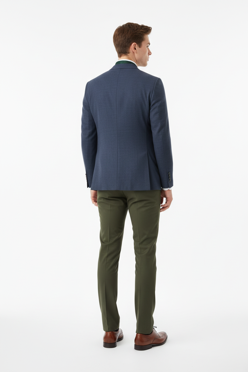 Olive green men's trousers - back white background