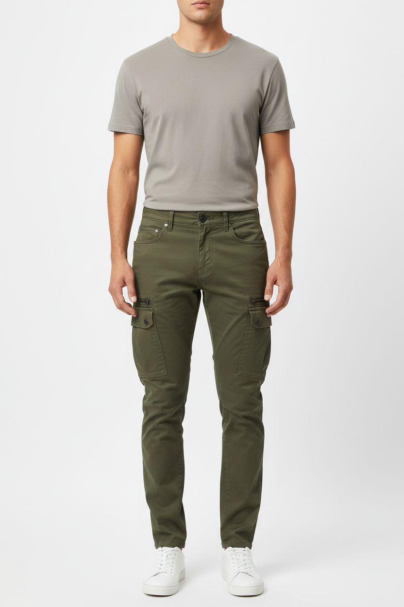 Urban Cargo Pants Olive Green - Front View