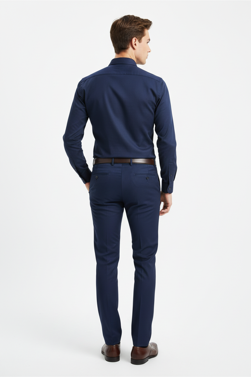 Navy blue men's trousers - back white background