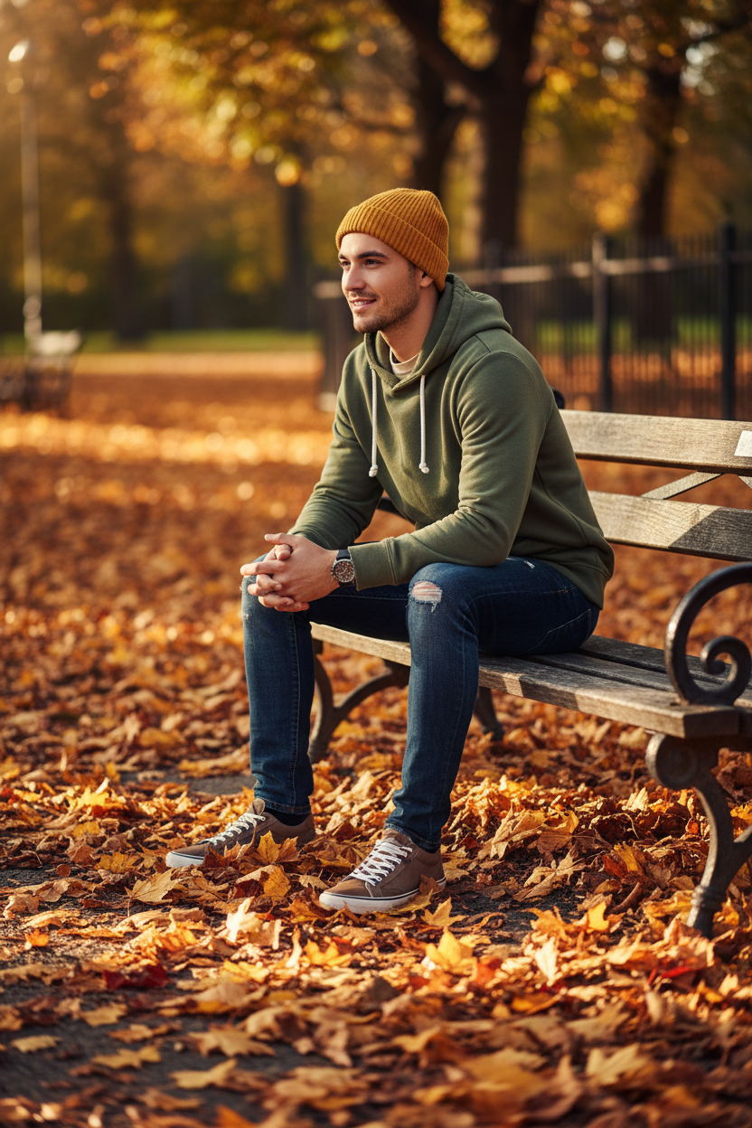 Men's Hoodie Olive Green - Lifestyle 2