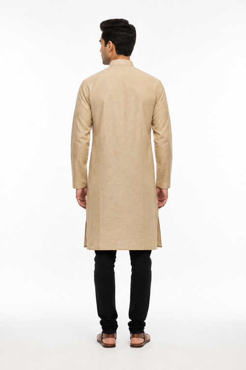 Beige Men's Kurta - Back View