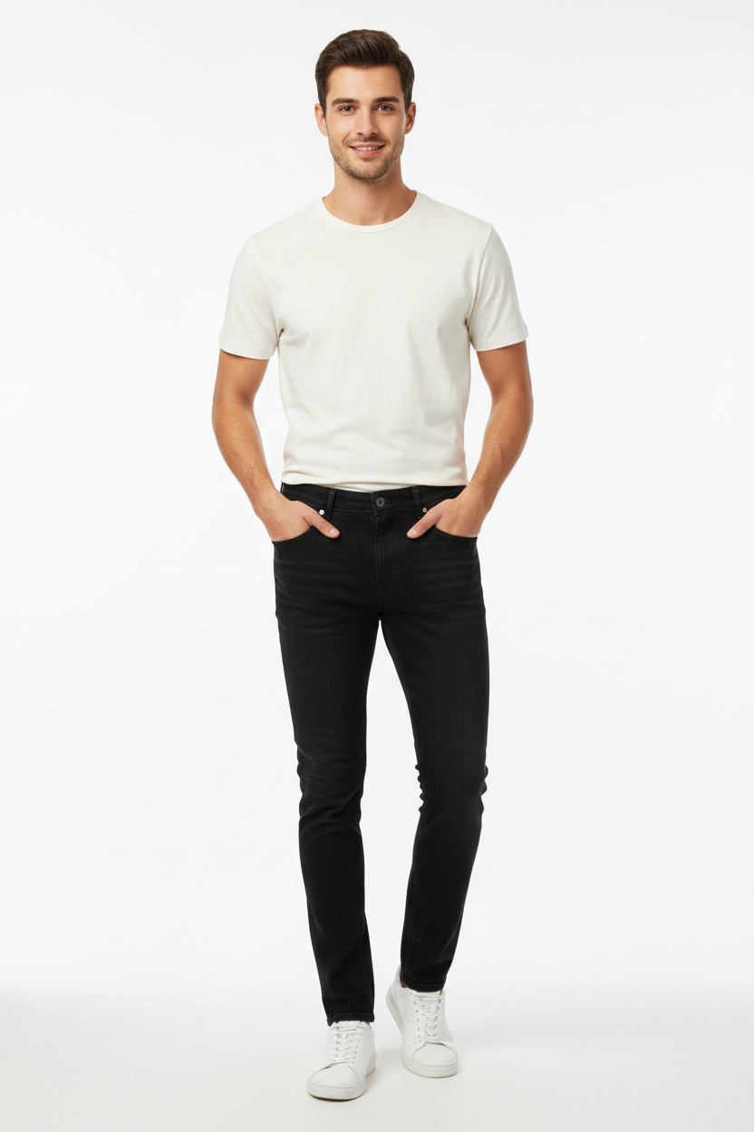 Black men's jeans - front white background