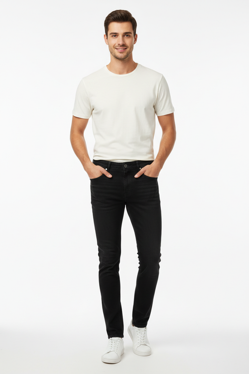 Black men's jeans - front white background