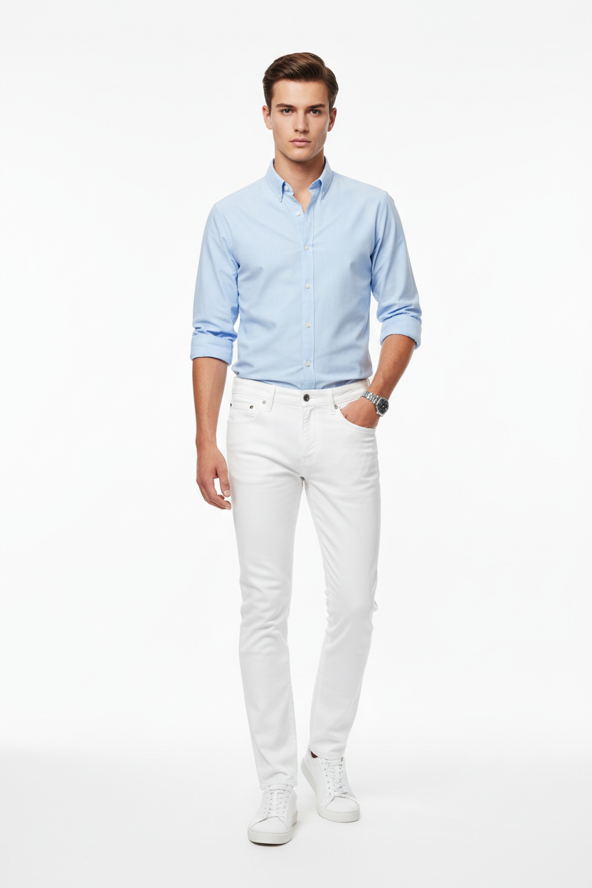 White men's jeans - front white background