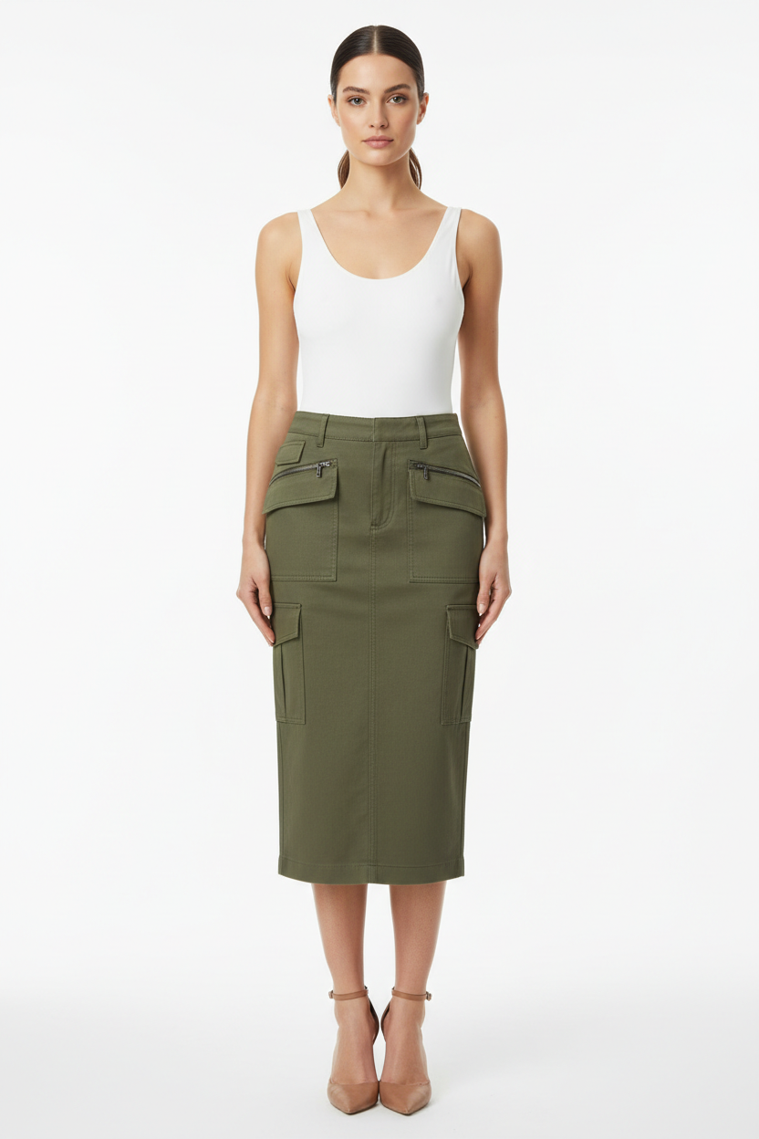 Urban Cargo Skirt Olive Green - Front View