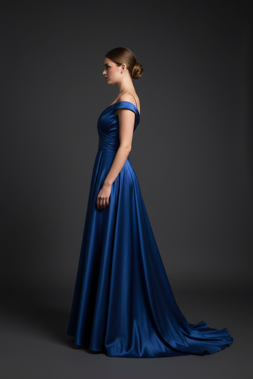 Blue formal evening dress - studio left