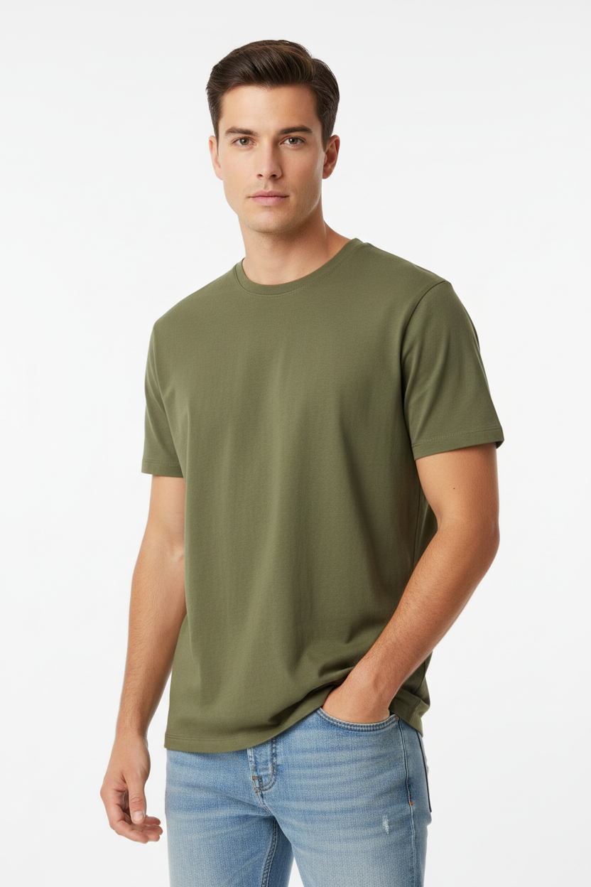 Olive green men's t-shirt - front white background