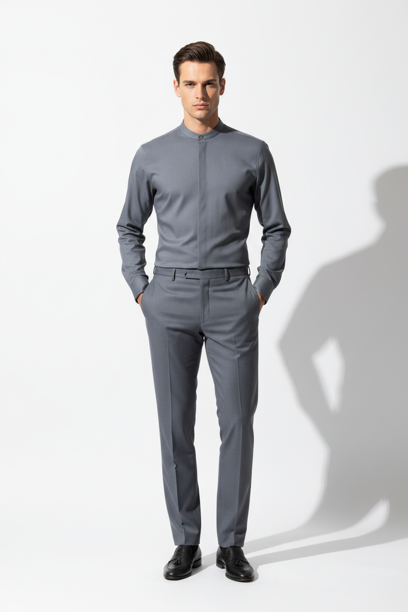 Slate grey full sleeve shirt - studio front