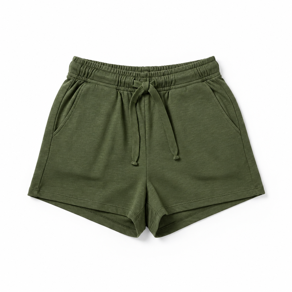 Women's Casual Cotton Shorts Olive - Flat lay