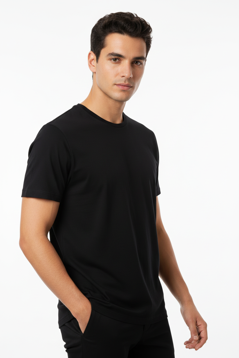 Black men's t-shirt - three quarter white background