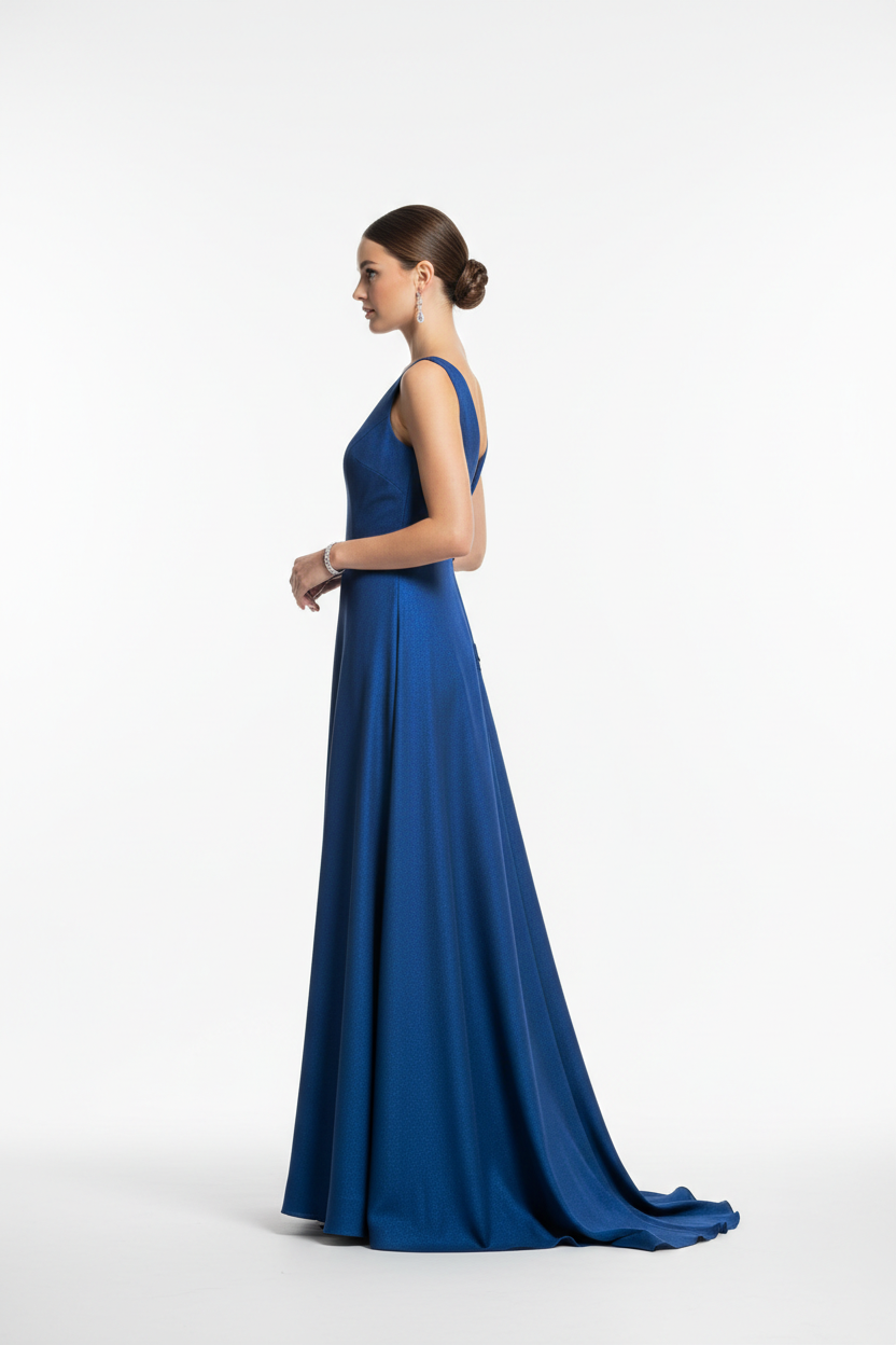 Blue formal evening dress - left white background