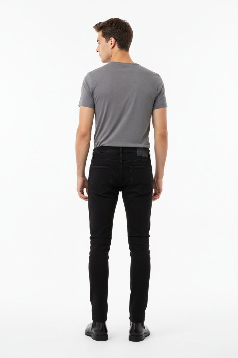 Black men's jeans - back white background