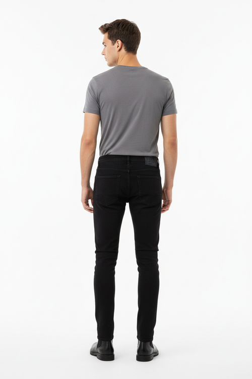 Black men's jeans - back white background