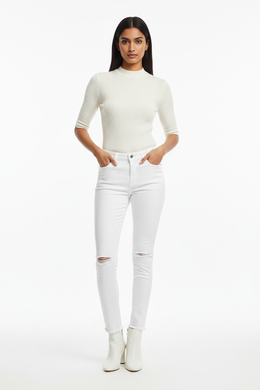 White women's jeans - front white background
