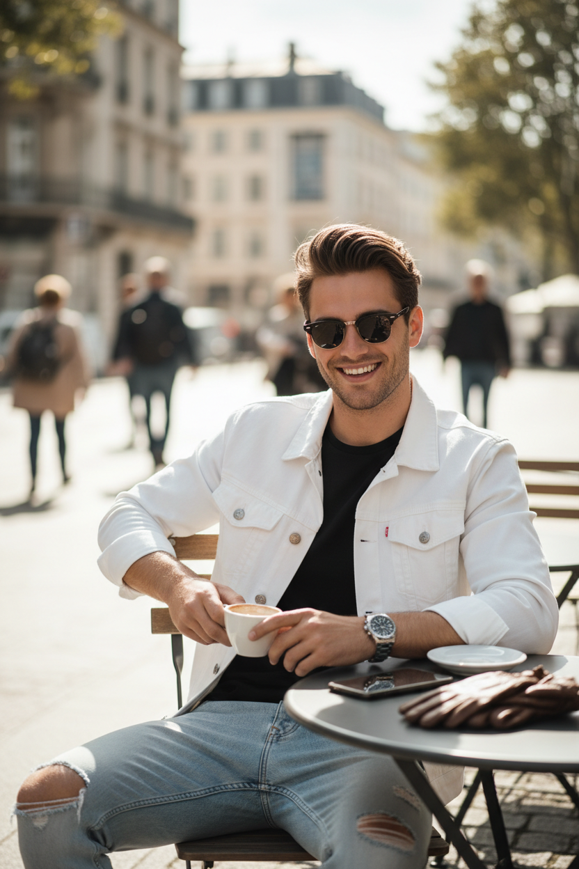 Men's Denim Jacket White - Lifestyle 2