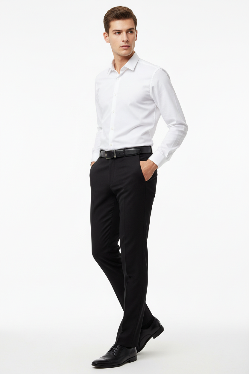 Black men's trousers - three quarter white background