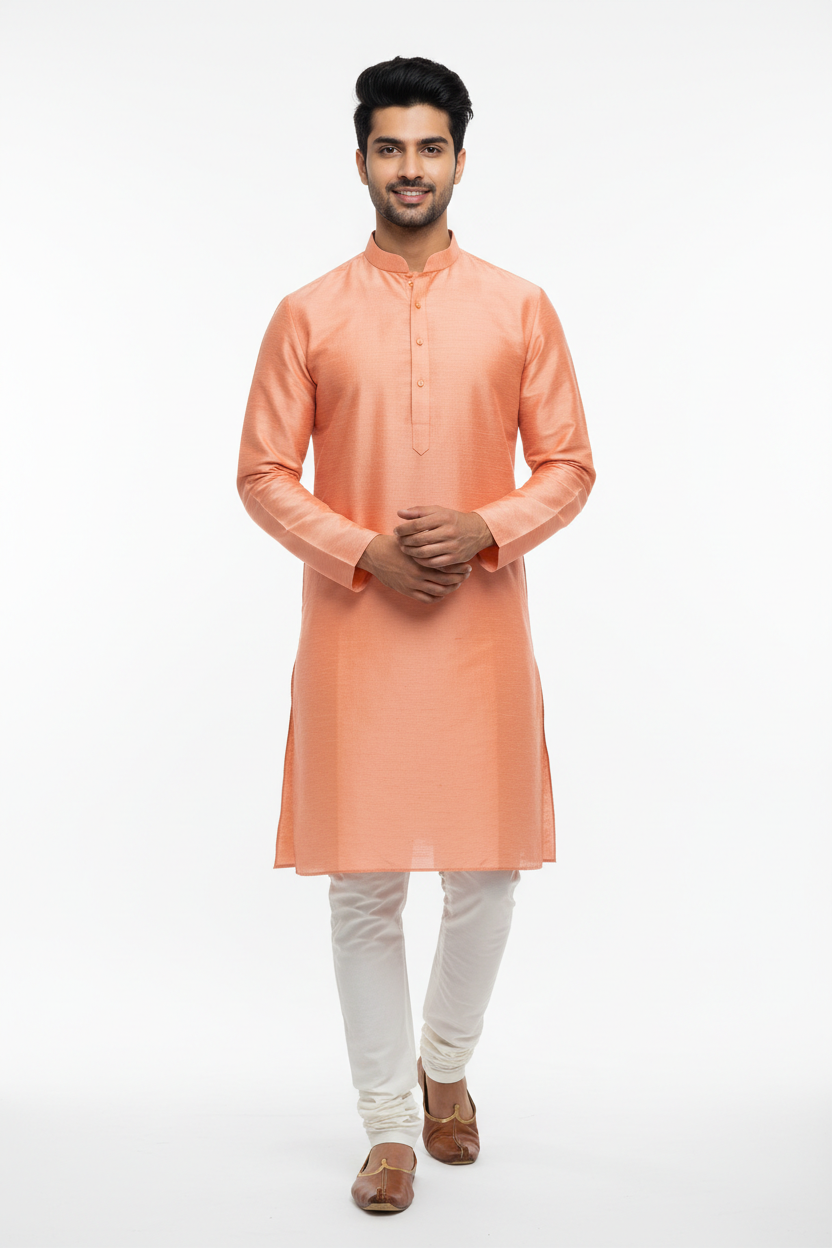 Peach men's kurta - front white background