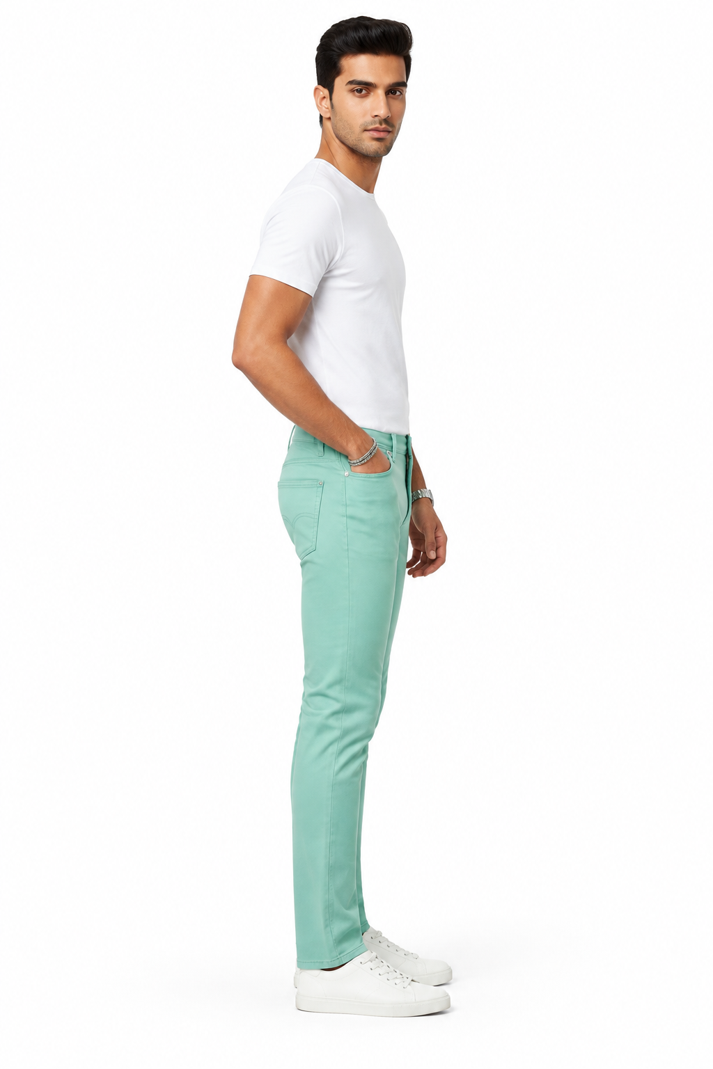 Mint Green Men's Jeans - Side Profile
