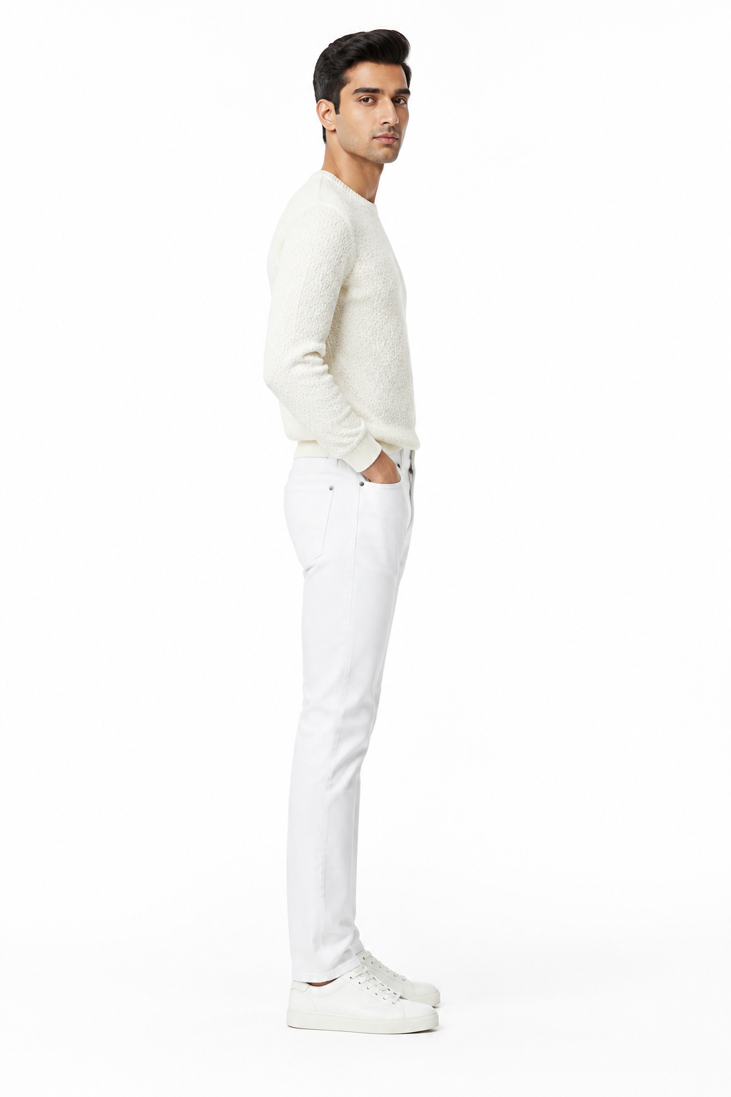 White Men's Jeans - Side Profile