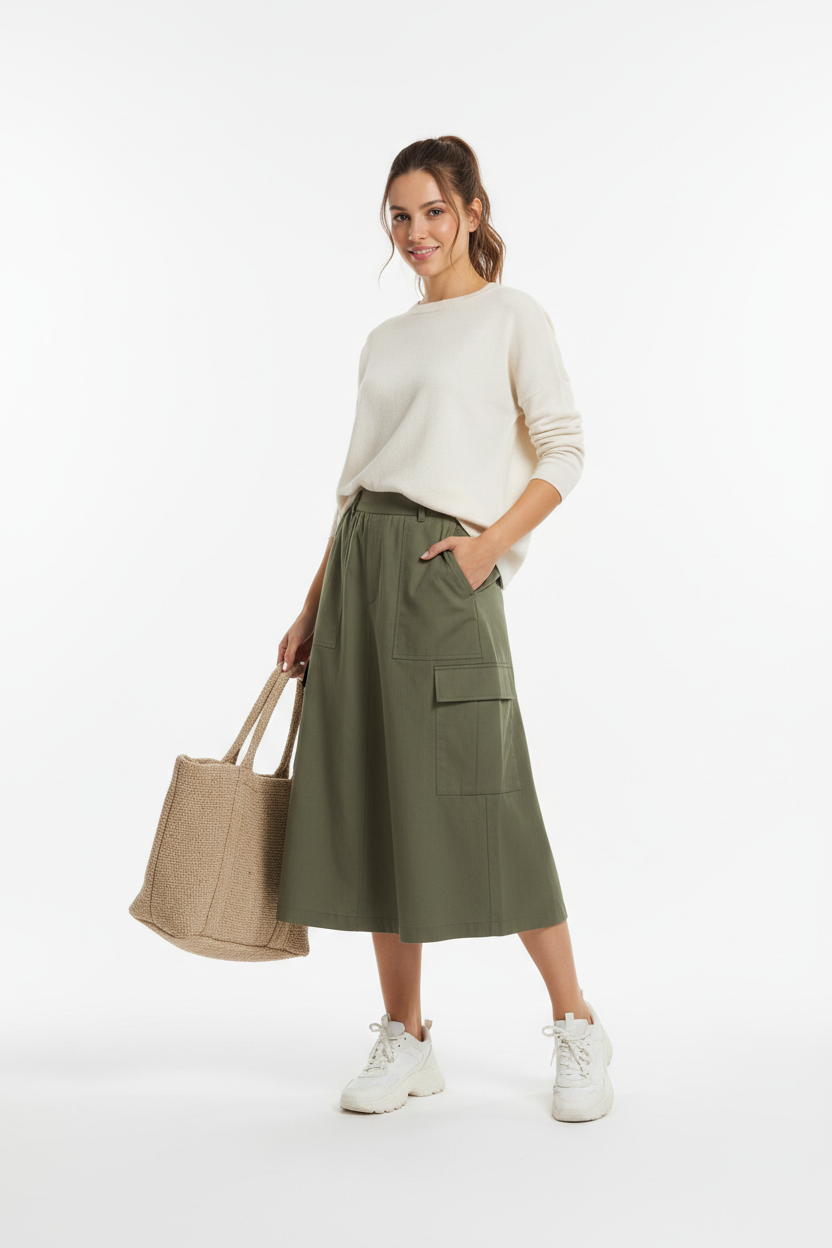 Urban Cargo Skirt Olive Green - Casual Pose