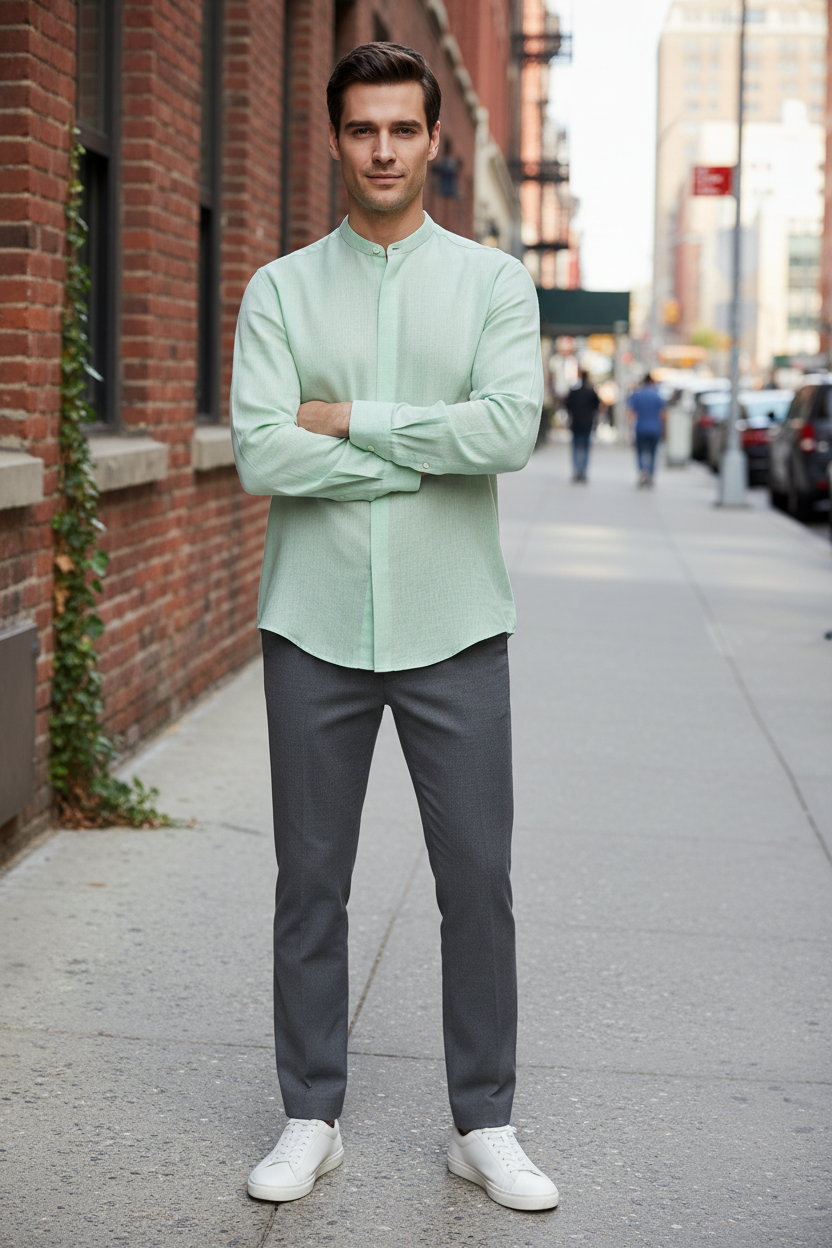 Light Green Shirt Street Background