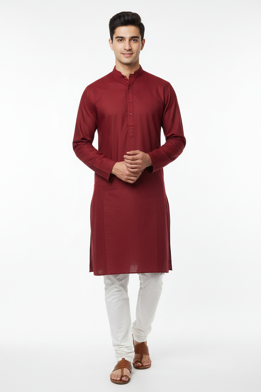Maroon Men's Kurta - Front