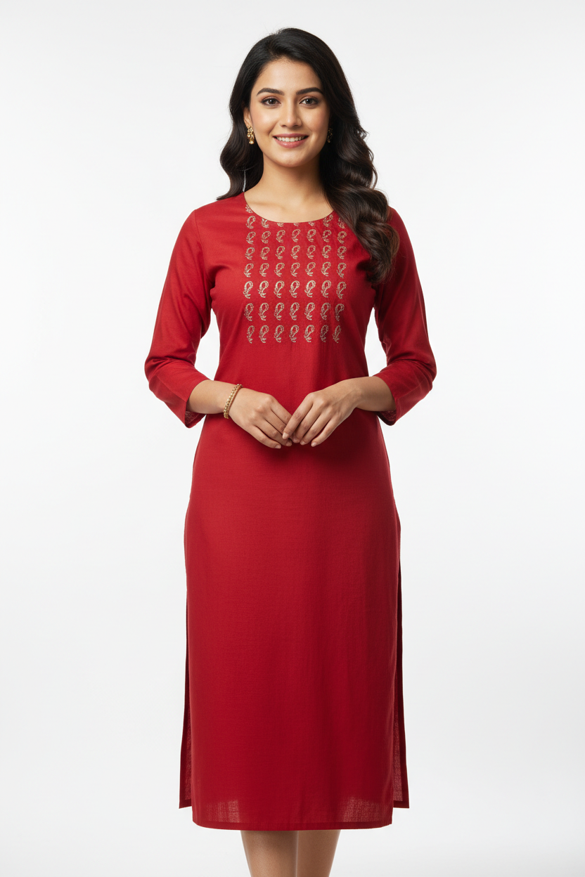 Red Women's Kurti - Front